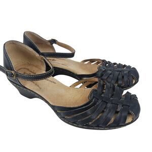 Softspot Tatianna Black Leather Huarache Ankle Strap Woven Shoe 10 M Boho